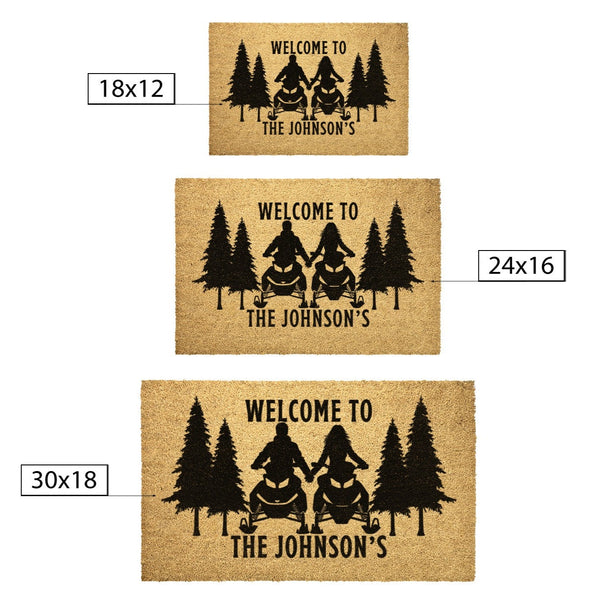 Custom Snowmobile Couple Outdoor Doormat