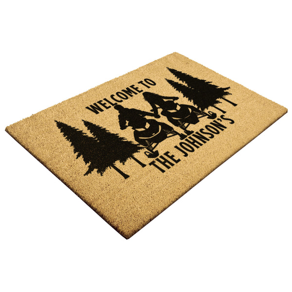 Custom Snowmobile Couple Outdoor Doormat