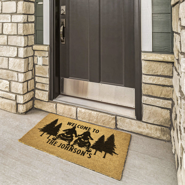 Custom Snowmobile Couple Outdoor Doormat