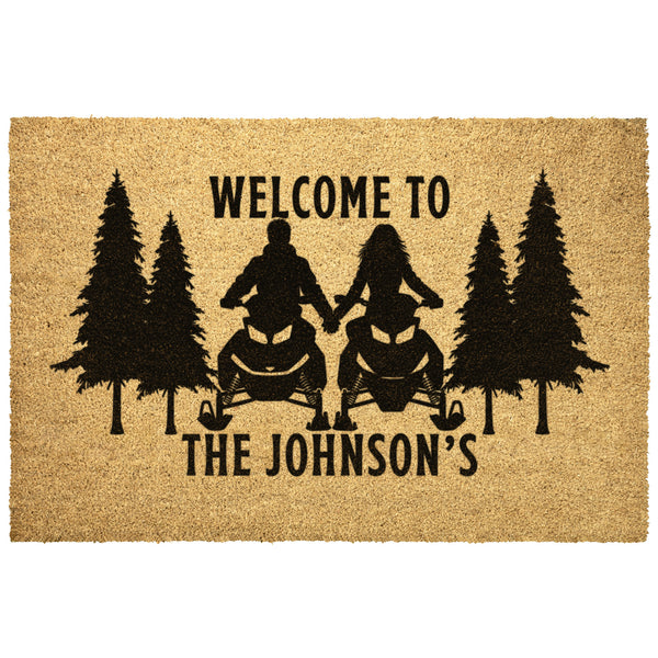 Custom Snowmobile Couple Outdoor Doormat