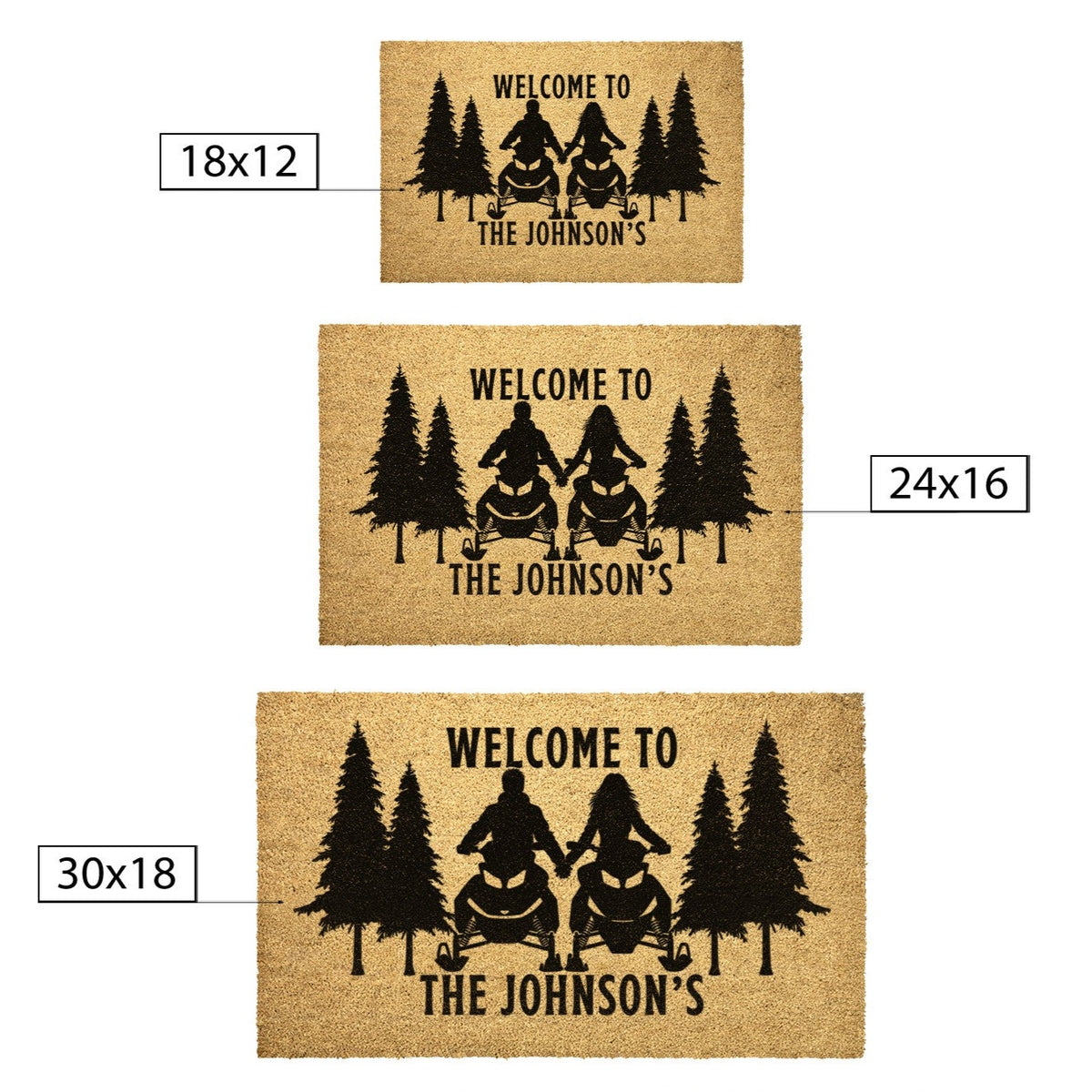 Custom Snowmobile Couple Outdoor Doormat